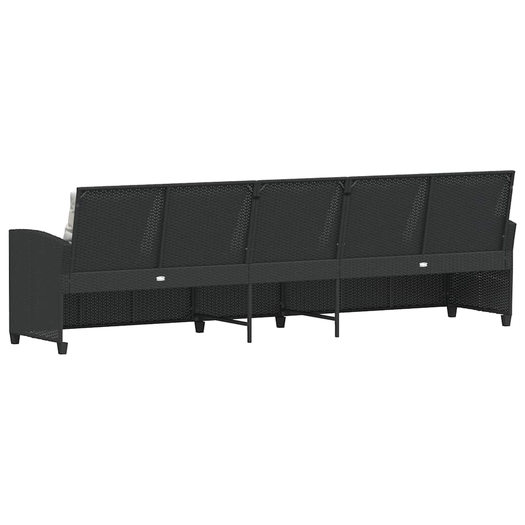 Zahradní Pohovka 5-Místná S Polštáři Black Poly Rattan