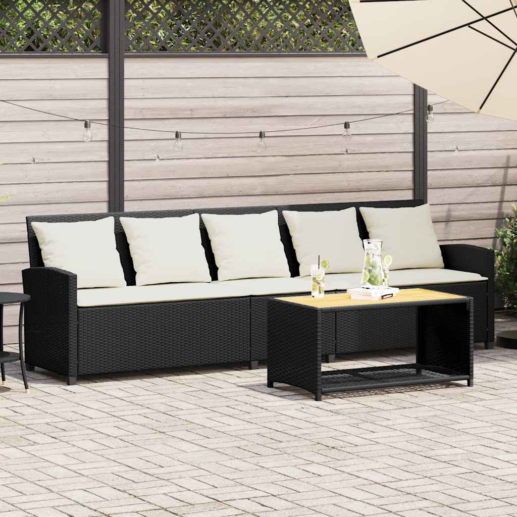 Zahradní Pohovka 5-Místná S Polštáři Black Poly Rattan