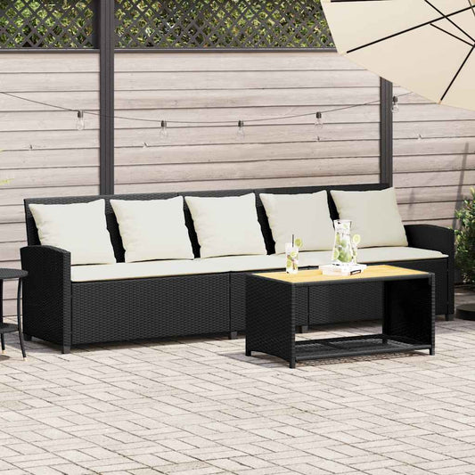Zahradní Pohovka 5-Místná S Polštáři Black Poly Rattan