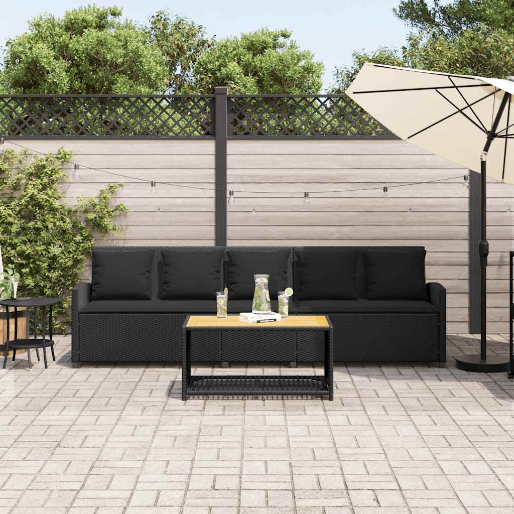 Zahradní Pohovka 5-Místná S Polštáři Black Poly Rattan