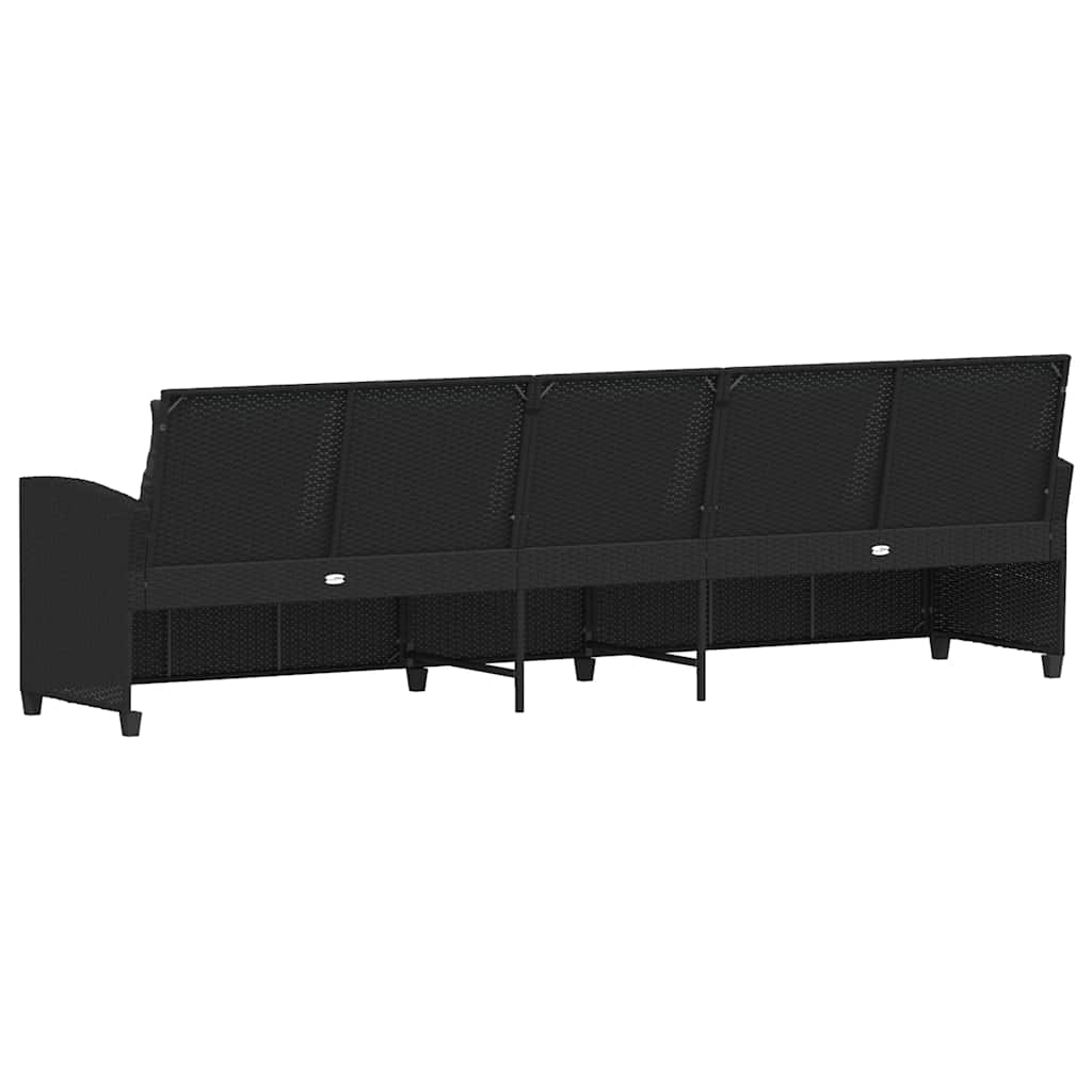 Zahradní Pohovka 5-Místná S Polštáři Black Poly Rattan