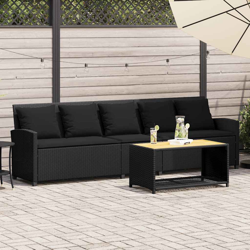 Zahradní Pohovka 5-Místná S Polštáři Black Poly Rattan