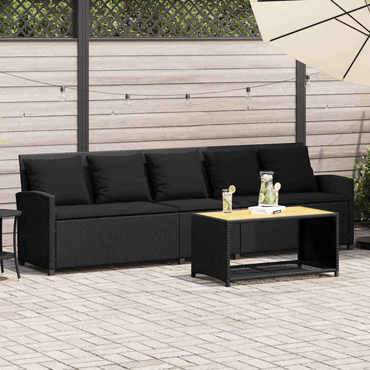 Zahradní Pohovka 5-Místná S Polštáři Black Poly Rattan