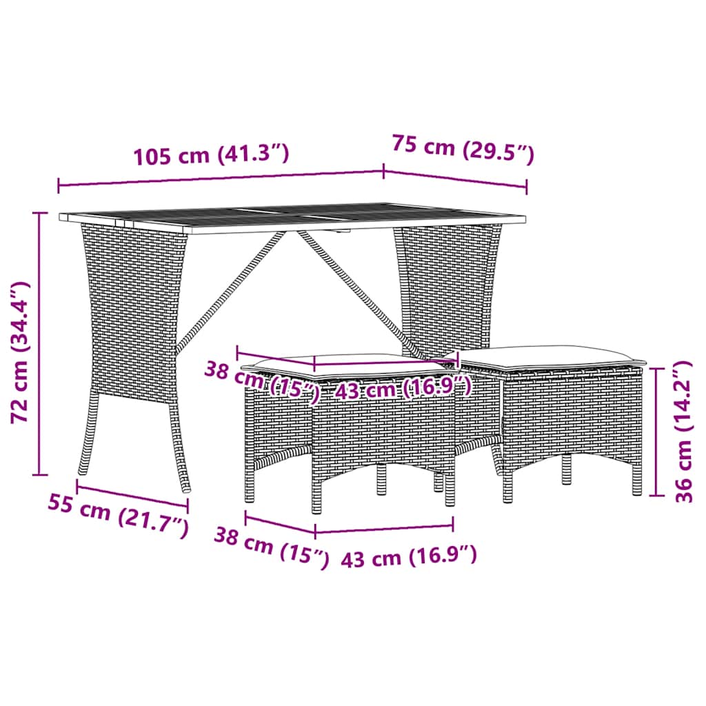 3Dílný Zahradní Jídelní Set S Poduškami Béžový Polyratan