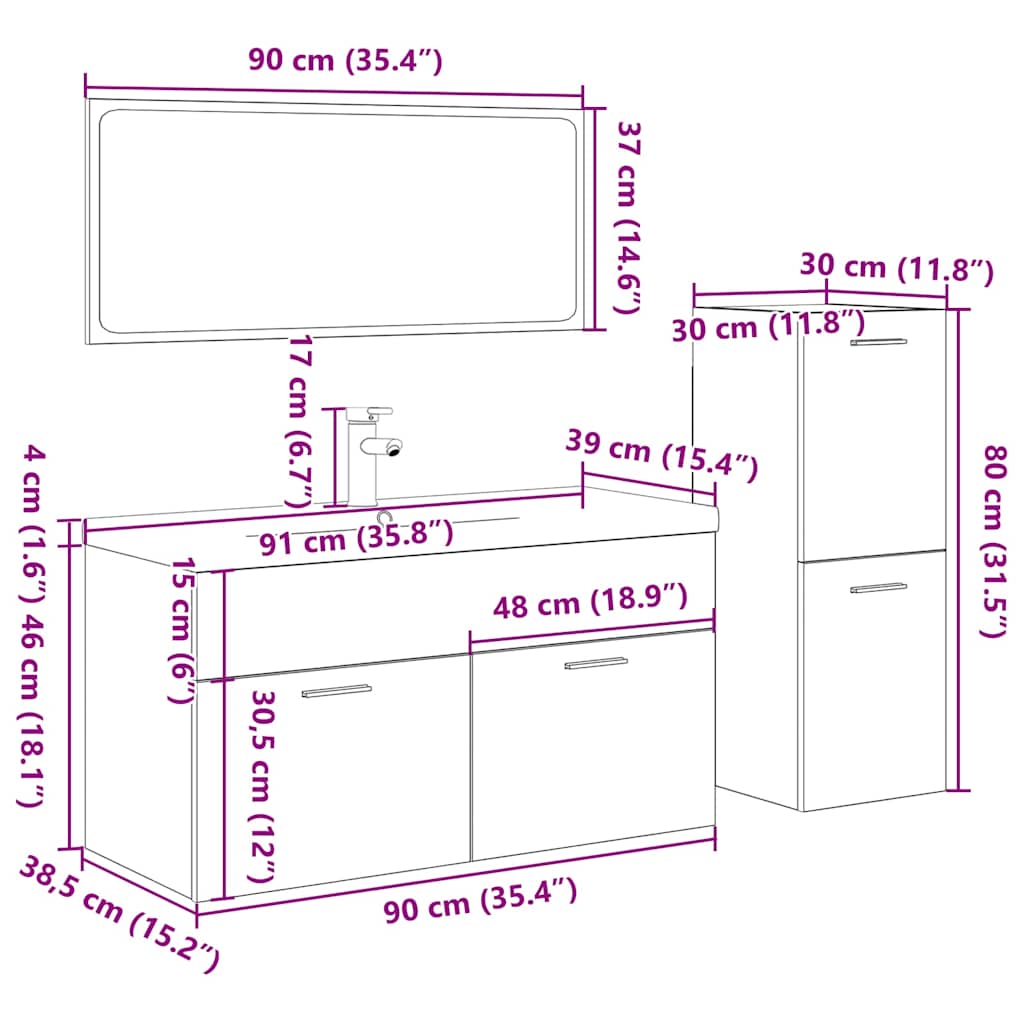 4Dílný Set Koupelnového Nábytku Kompozitní Dřevo