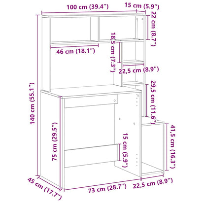 Psací Stůl S Policemi Bílý 100X45X140 Cm Kompozitní Dřevo
