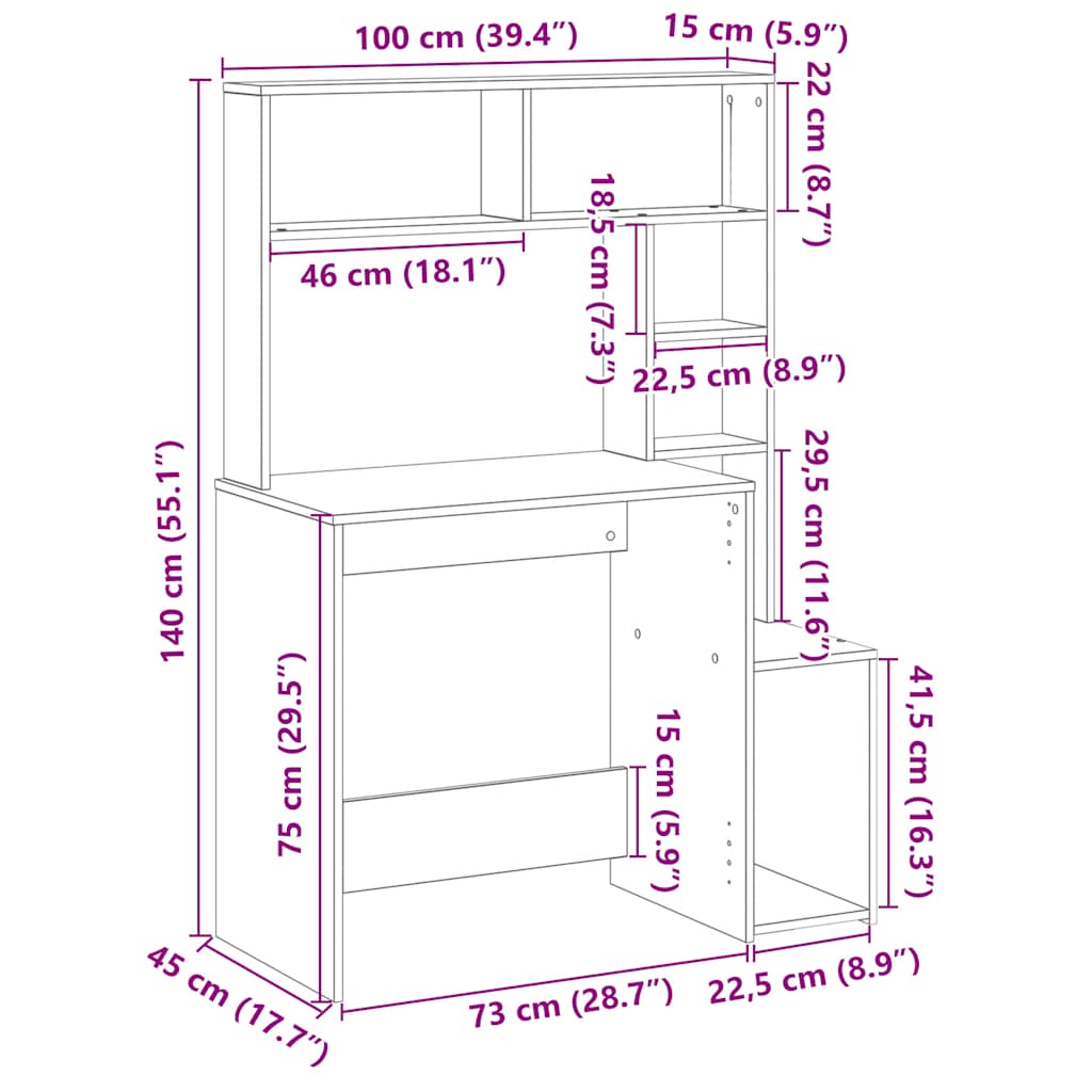 Psací Stůl S Policemi Betonově Šedý 100X45X140 Cm Kompozit