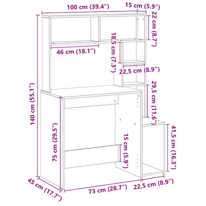 Psací Stůl S Policemi Betonově Šedý 100X45X140 Cm Kompozit