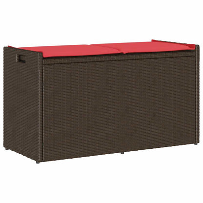Venkovní Úložná Lavice S Polštářem Brown 100 Cm Poly Rattan