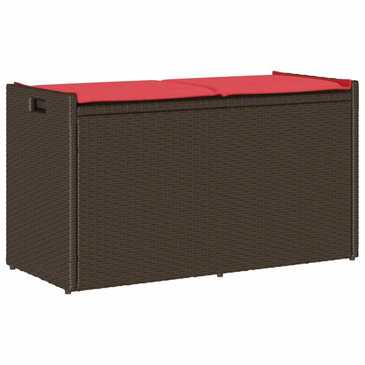 Venkovní Úložná Lavice S Polštářem Brown 100 Cm Poly Rattan