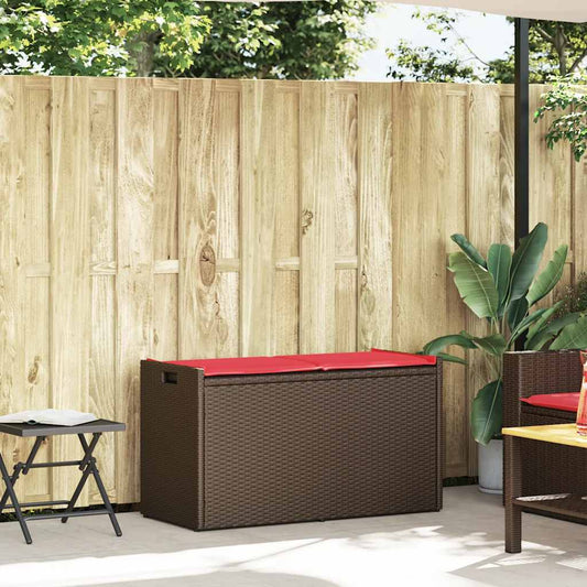 Venkovní Úložná Lavice S Polštářem Brown 100 Cm Poly Rattan