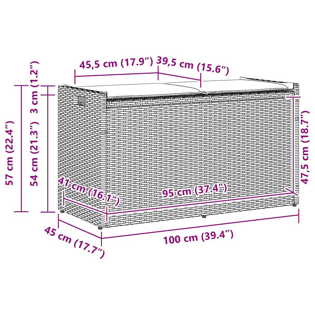 Venkovní Úložná Lavice S Polštářem Brown 100 Cm Poly Rattan