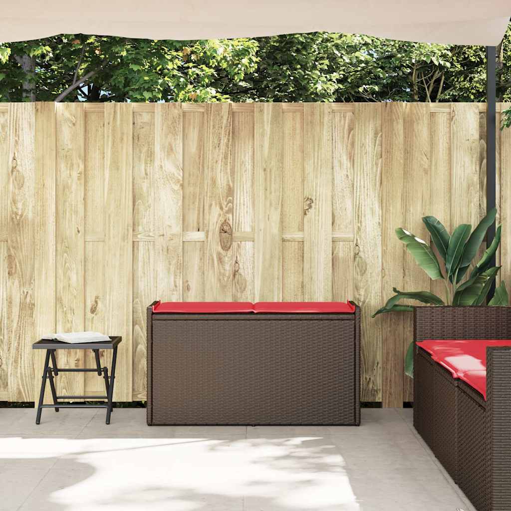 Venkovní Úložná Lavice S Polštářem Brown 100 Cm Poly Rattan
