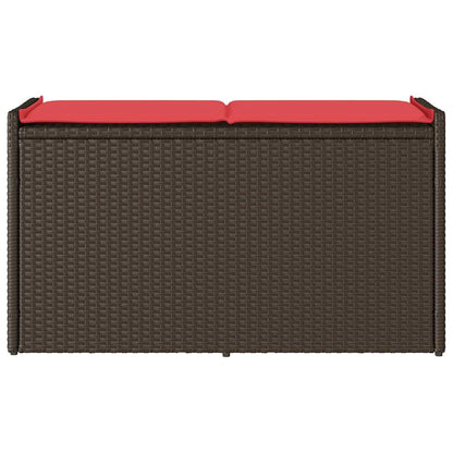 Venkovní Úložná Lavice S Polštářem Brown 100 Cm Poly Rattan