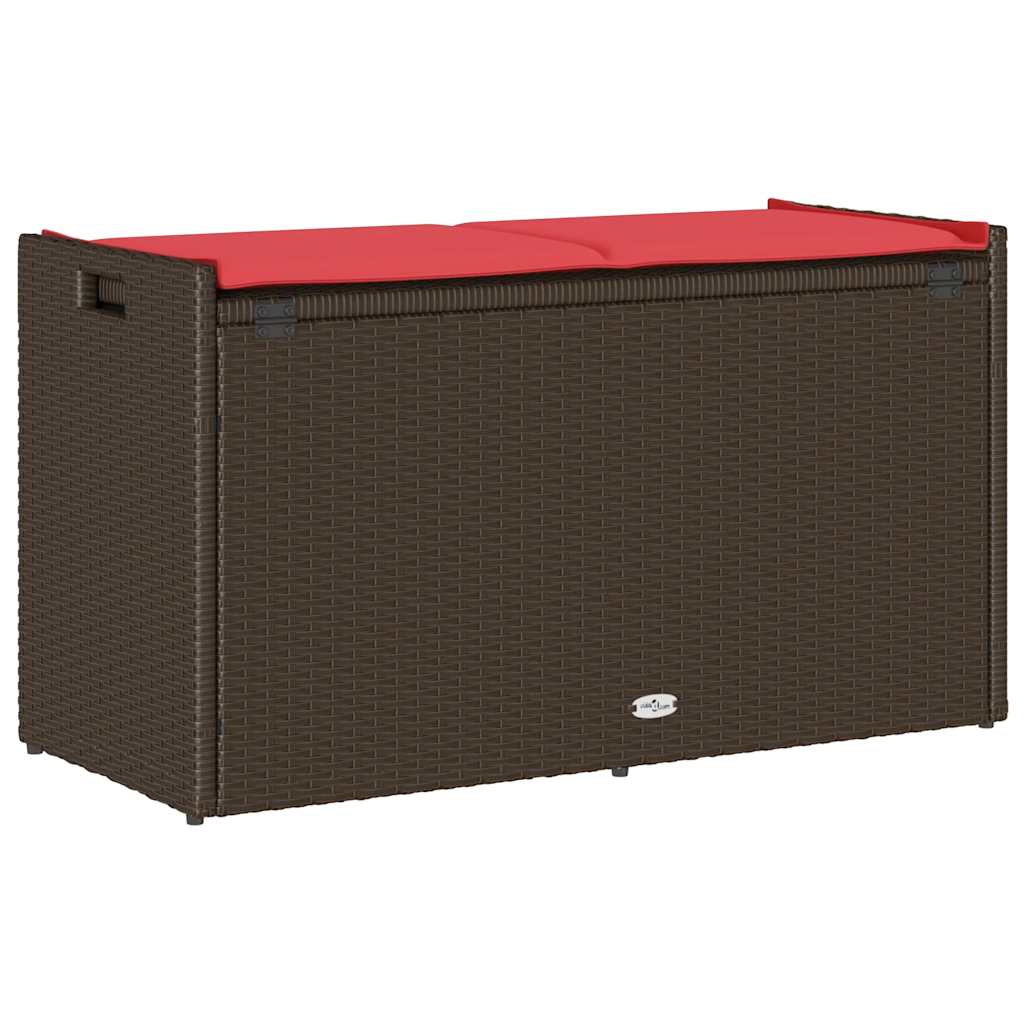 Venkovní Úložná Lavice S Polštářem Brown 100 Cm Poly Rattan