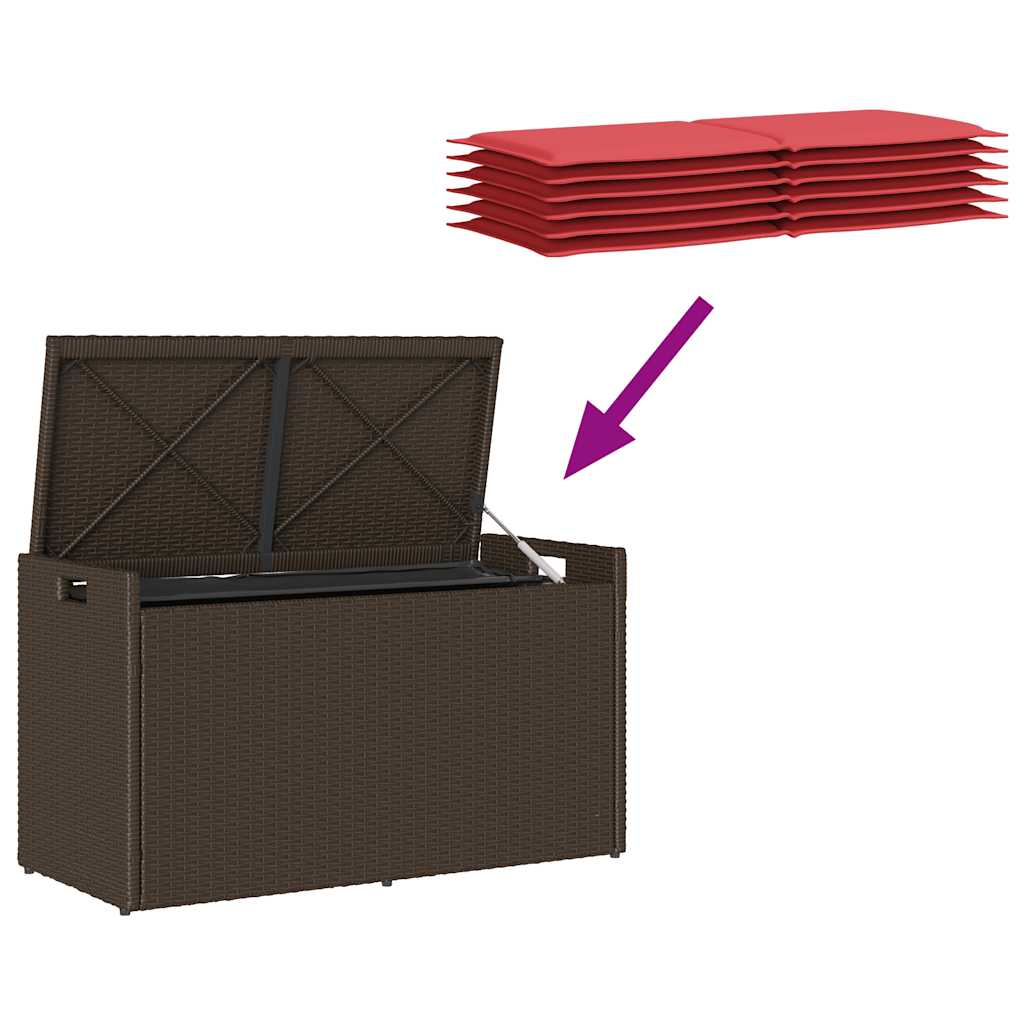 Venkovní Úložná Lavice S Polštářem Brown 100 Cm Poly Rattan
