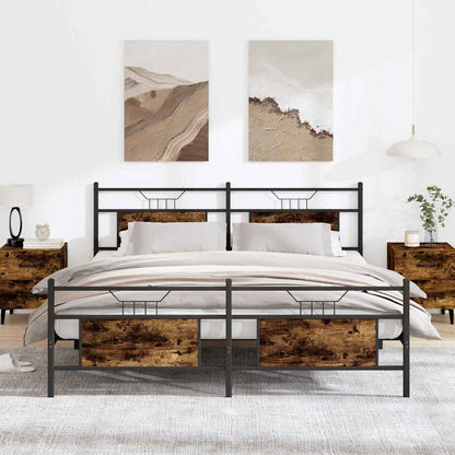 Kovový Rám Postele Bez Matrace Kouřový Dub