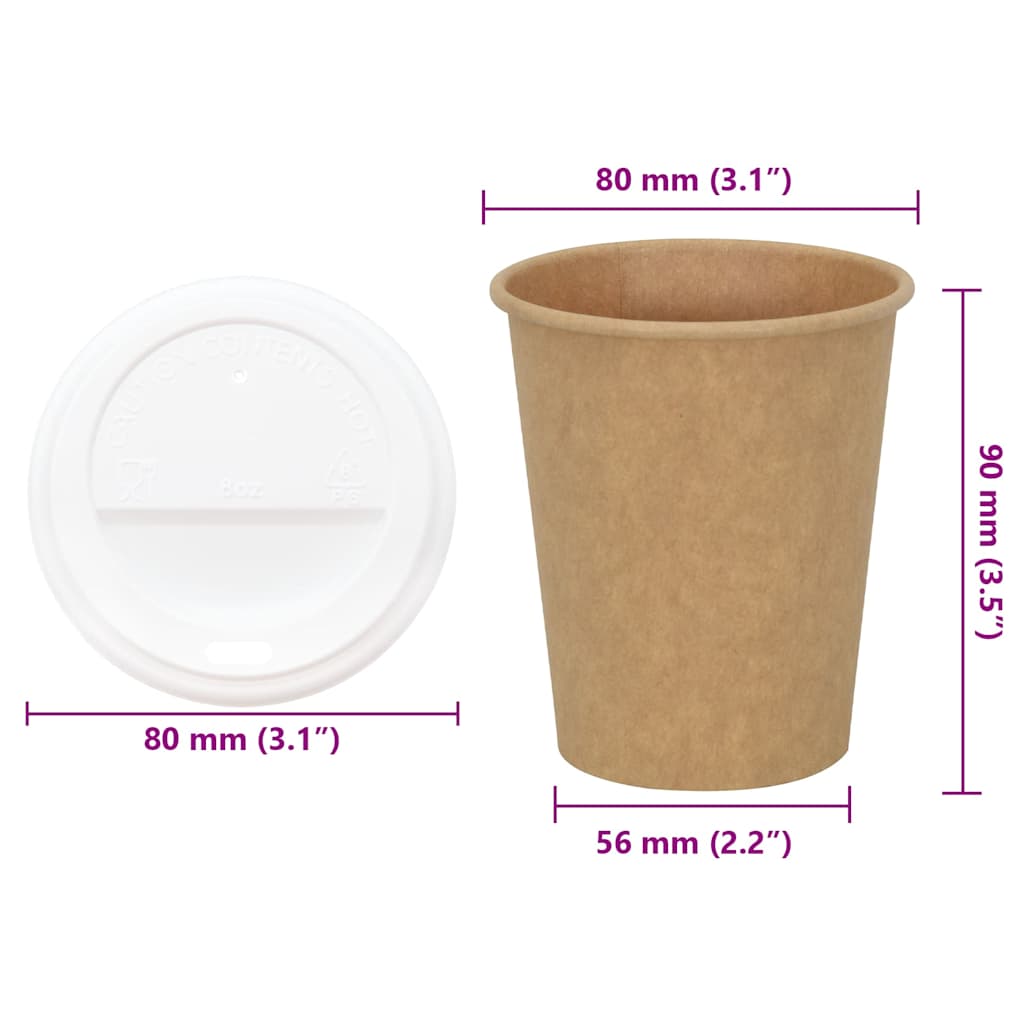 Papírové Kelímky Na Kávu S Víčky 1000 Pcs 8Oz 200Ml