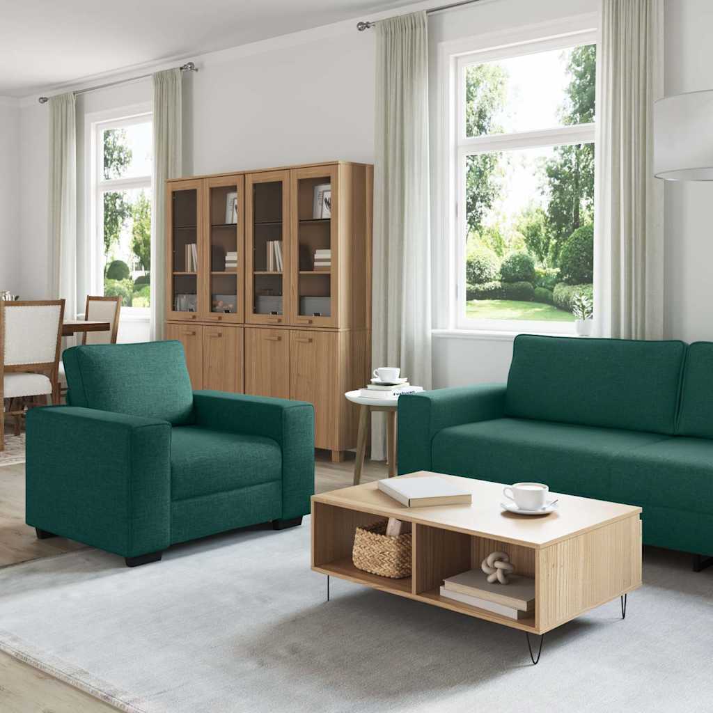 3Dílná Sedací Souprava S Poduškami Tmavě Zelená Textil