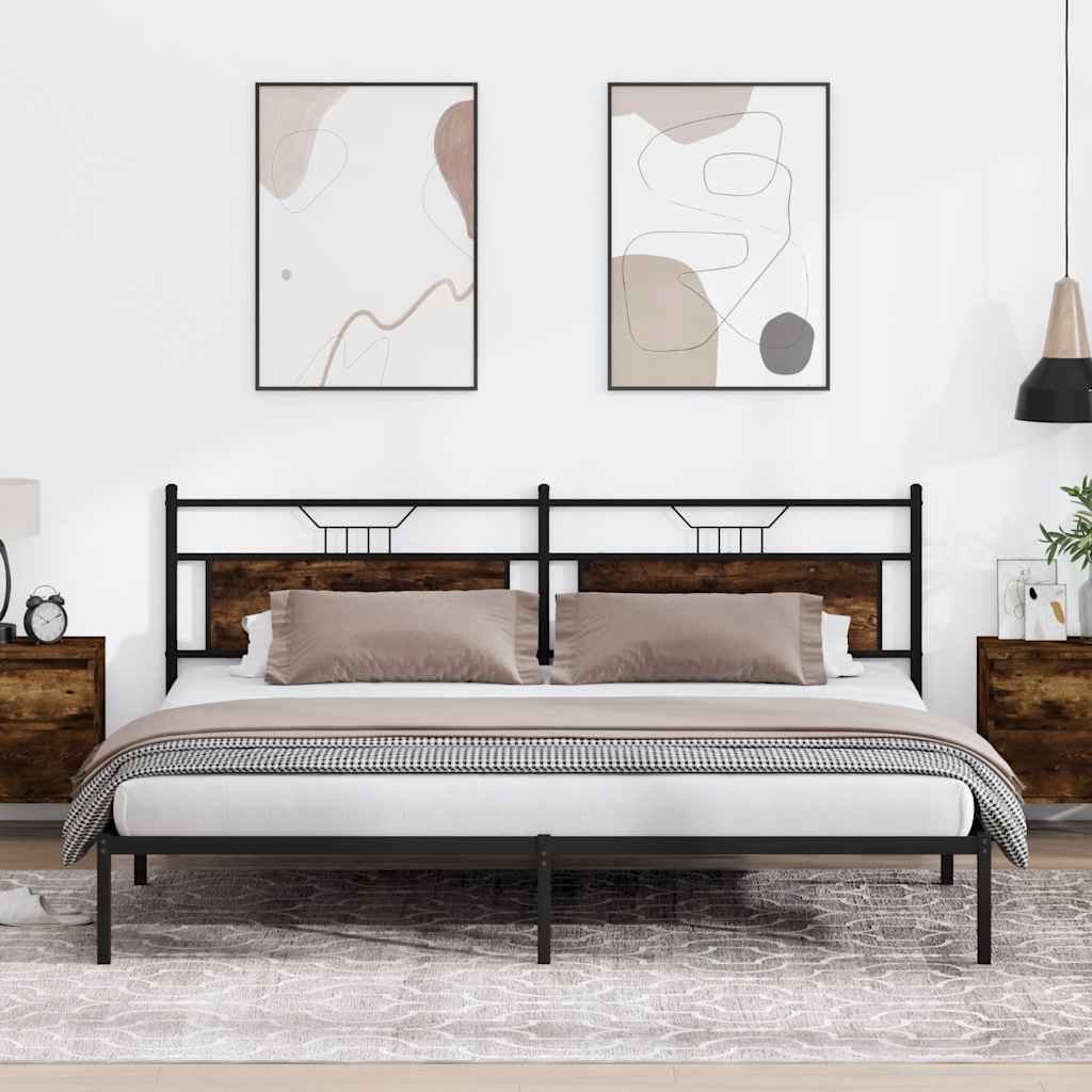 Kovový Rám Postele Bez Matrace Kouřový Dub