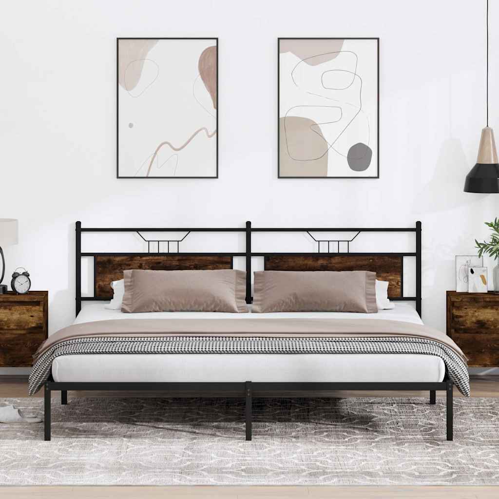 Kovový Rám Postele Bez Matrace Kouřový Dub