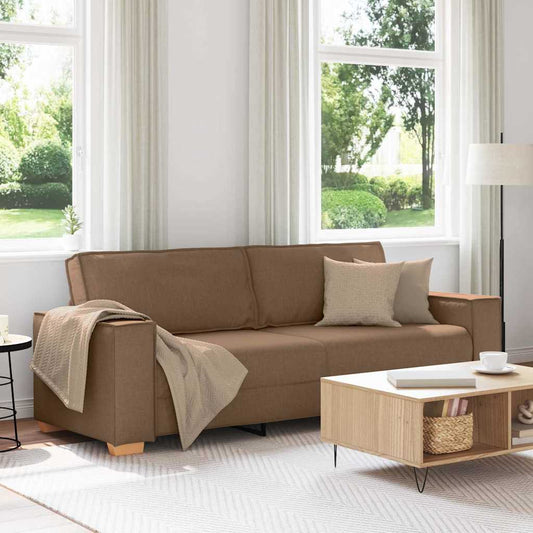 3-Místné Sofa Hnědá 220 Cm Textil