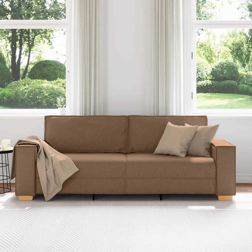 3-Místné Sofa Hnědá 220 Cm Textil