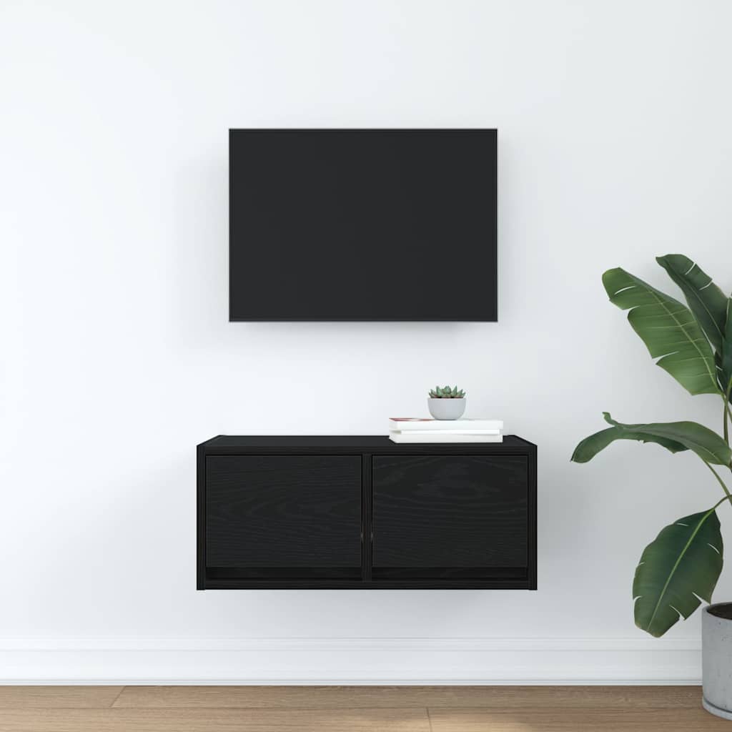 Tv Skříňka Černý Dub 60X31X25,5 Cm Dřevěná Konstrukce