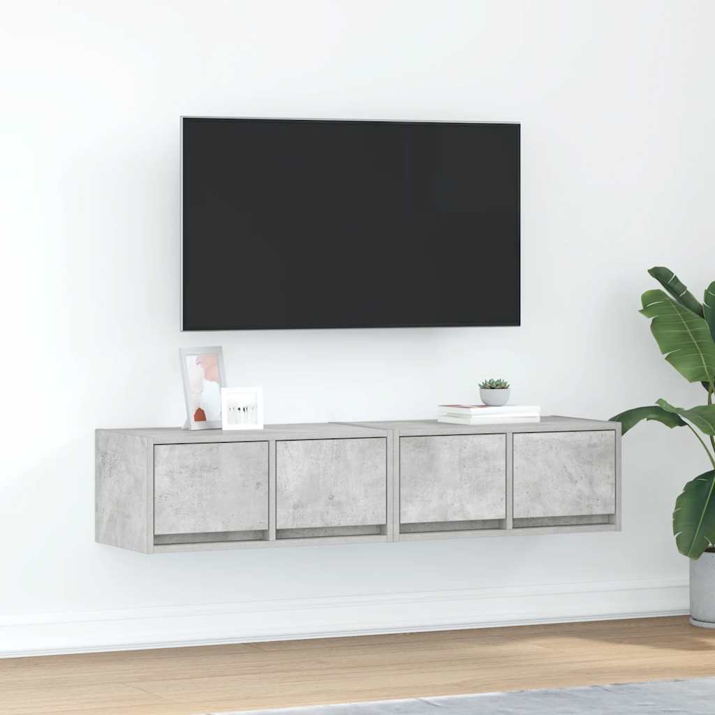 Tv Skříňky 2 Ks Betonová Šedá 60X31X25,5 Cm Dřevěná Konstrukce