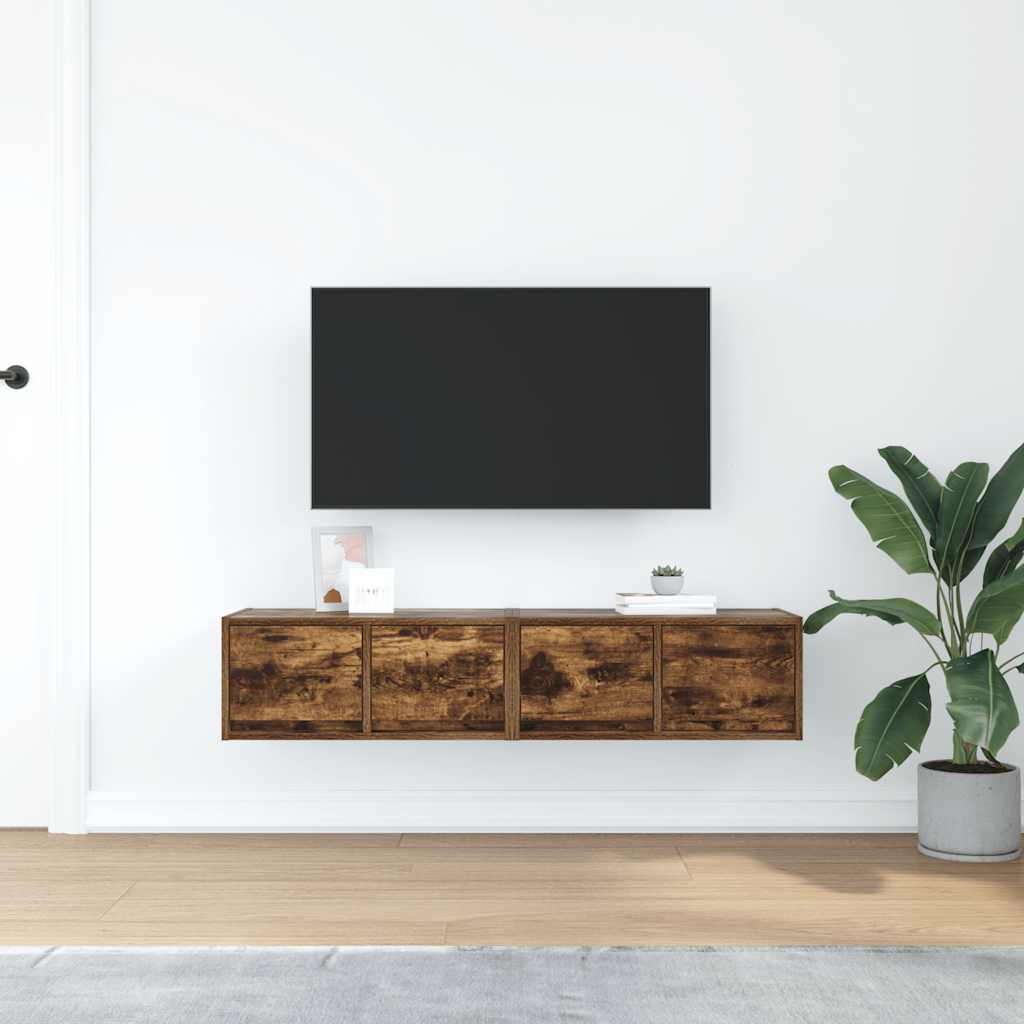 Tv Skříňky 2 Ks Kouřový Dub 60X31X25,5 Cm Dřevěné Konstrukce