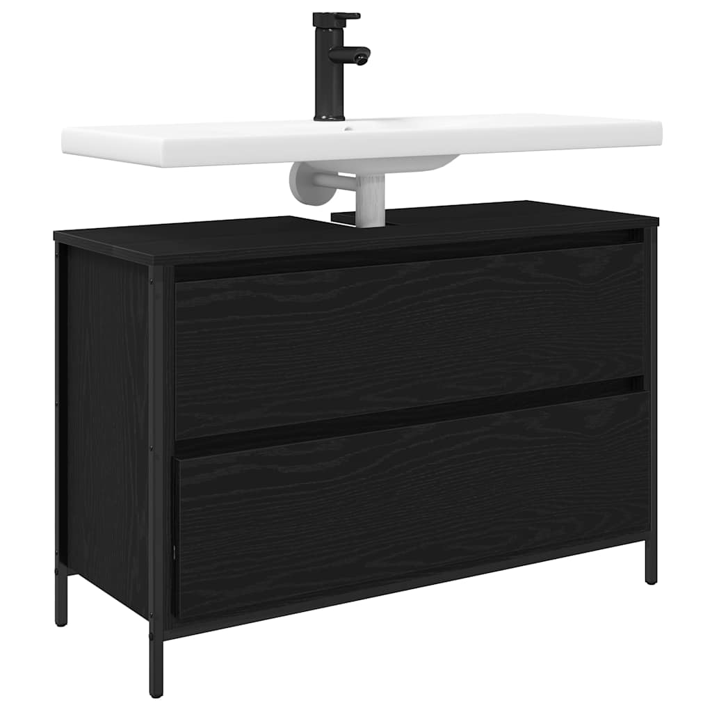 Koupelnová Skříňka S Umyvadlem A Zásuvkami Černý Dub Tmavě Moddrá