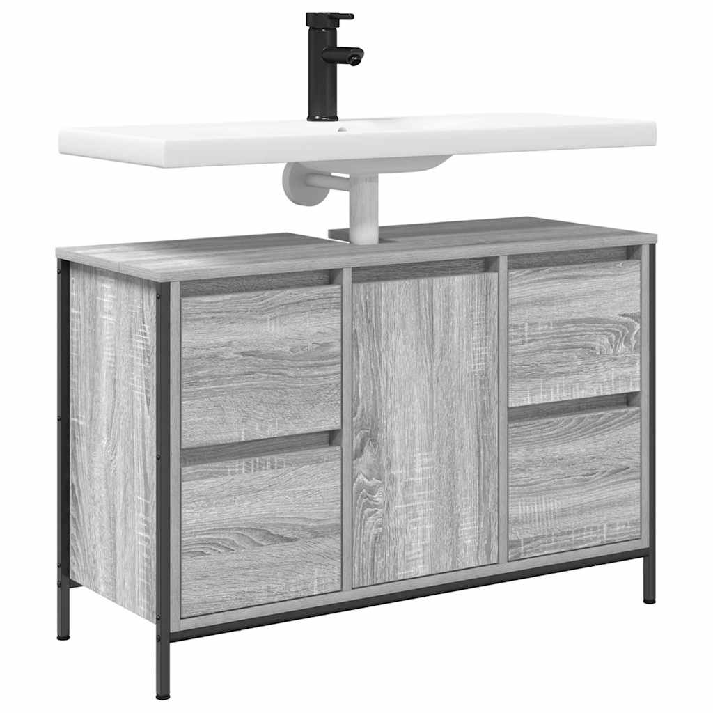 Skříňka Pod Umyvadlo Se Zásuvkami Šedá Sonoma 90X34,5X60 Cm Tmavě Zelená