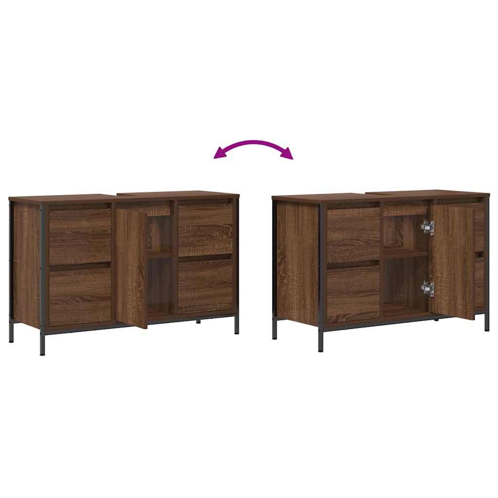 Skříňka S Umyvadlem A Zásuvkami Hnědý Dub 90X34,5X60 Cm