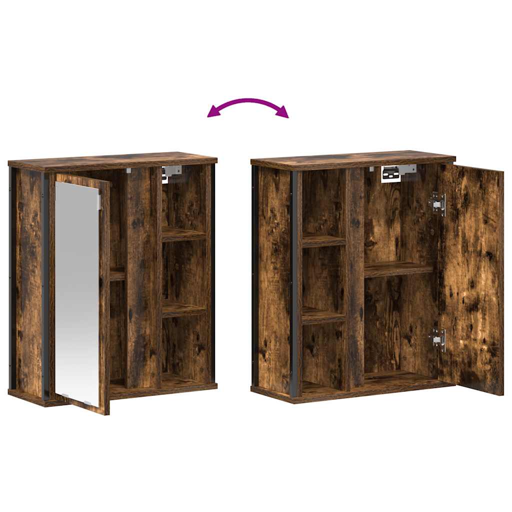 Koupelnová Nástěnná Skříňka Se Zrcadlem Uzený Dub 50X21X60 Cm