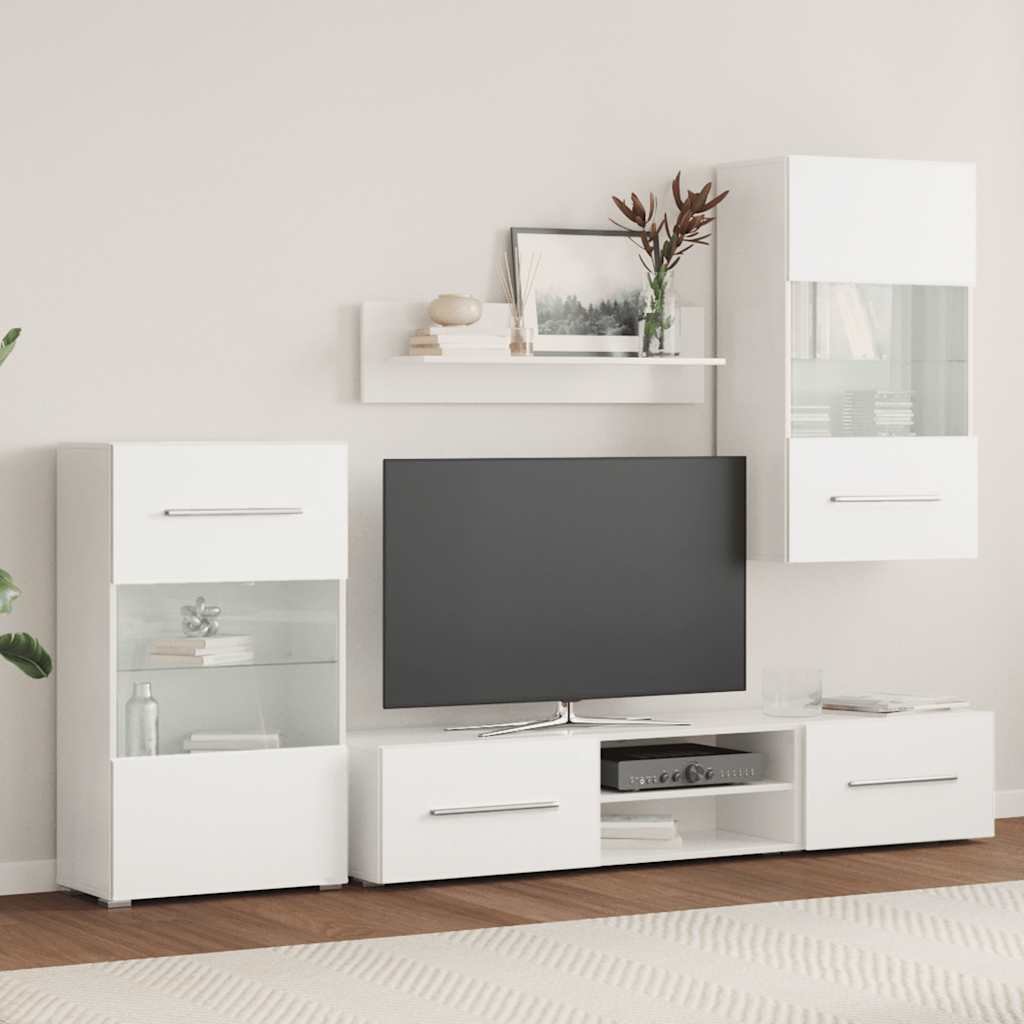 5Dílná Tv Stolky S Led Osvětlením Matné Bílé Kompozitní Dřevo Fialová