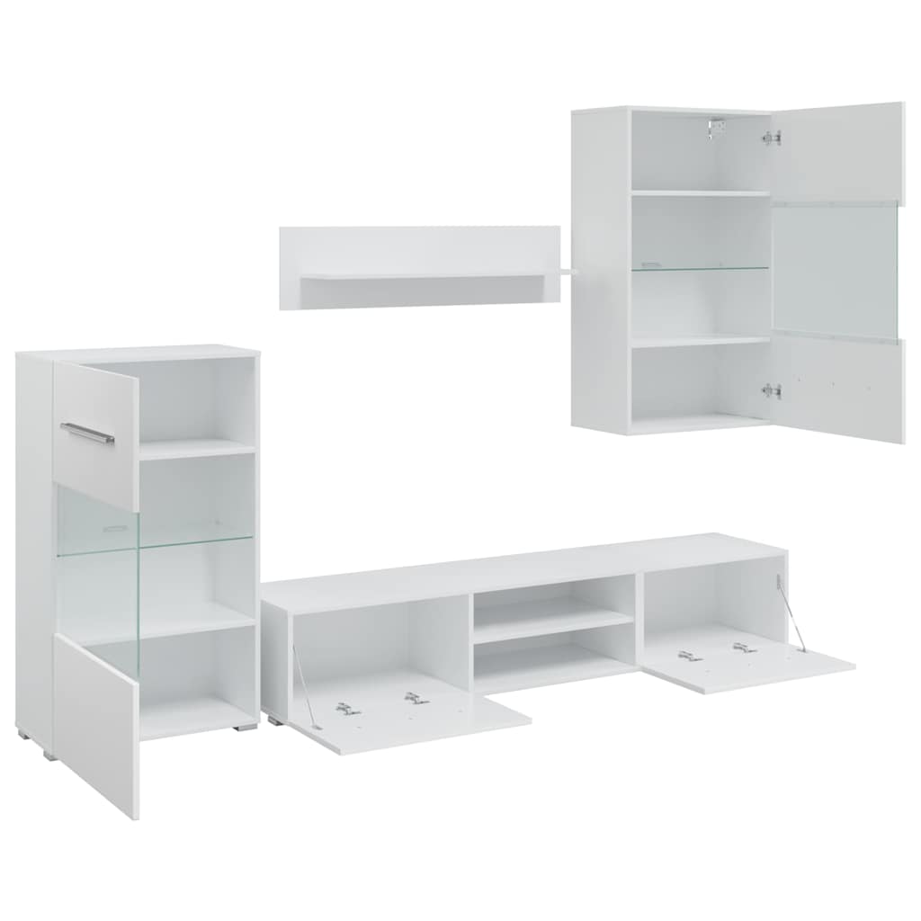 5Dílná Tv Stolky S Led Osvětlením Matné Bílé Kompozitní Dřevo Fialová