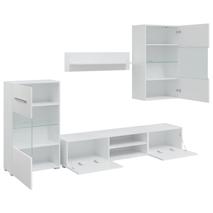 5Dílná Tv Stolky S Led Osvětlením Matné Bílé Kompozitní Dřevo Fialová
