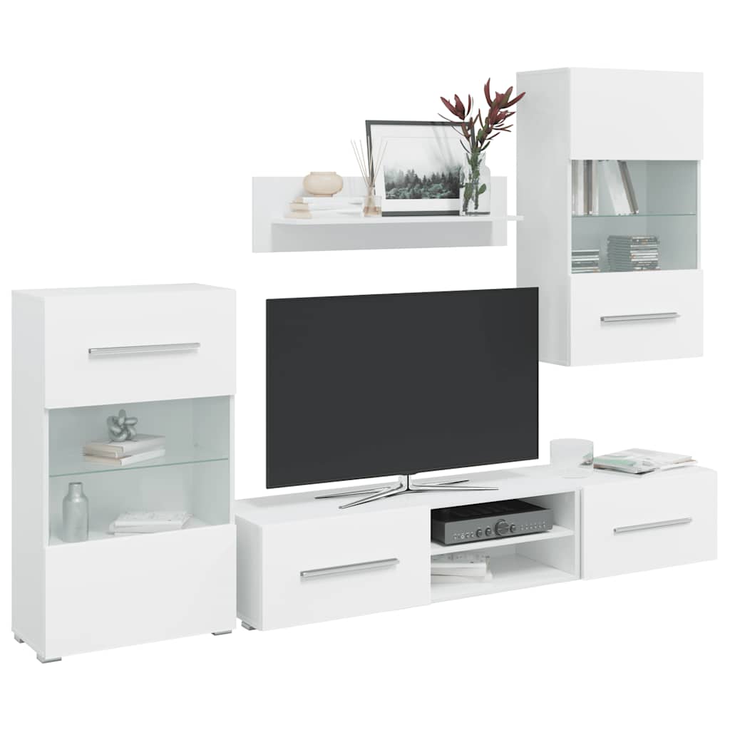 5Dílná Tv Stolky S Led Osvětlením Matné Bílé Kompozitní Dřevo Fialová