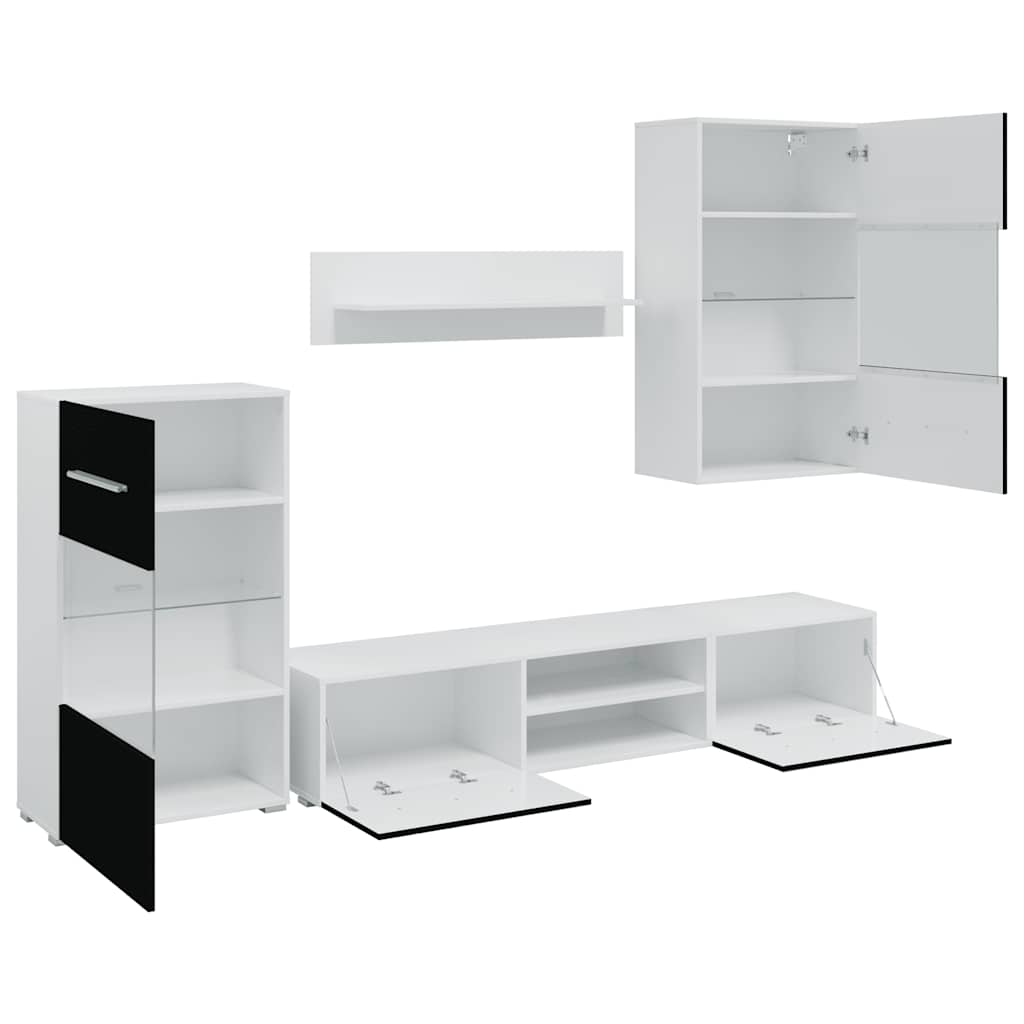 5Dílná Tv Stolky S Led Osvětlením Matné Černé Kompozitní Dřevo Fialová