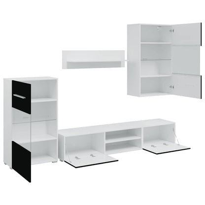 5Dílná Tv Stolky S Led Osvětlením Matné Černé Kompozitní Dřevo Fialová