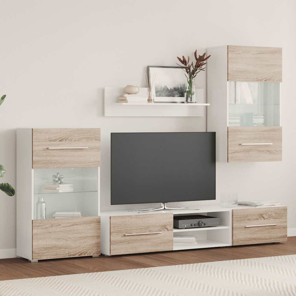 5Dílná Tv Stolky S Led Osvětlením Dub Sonoma Kompozit Fialová