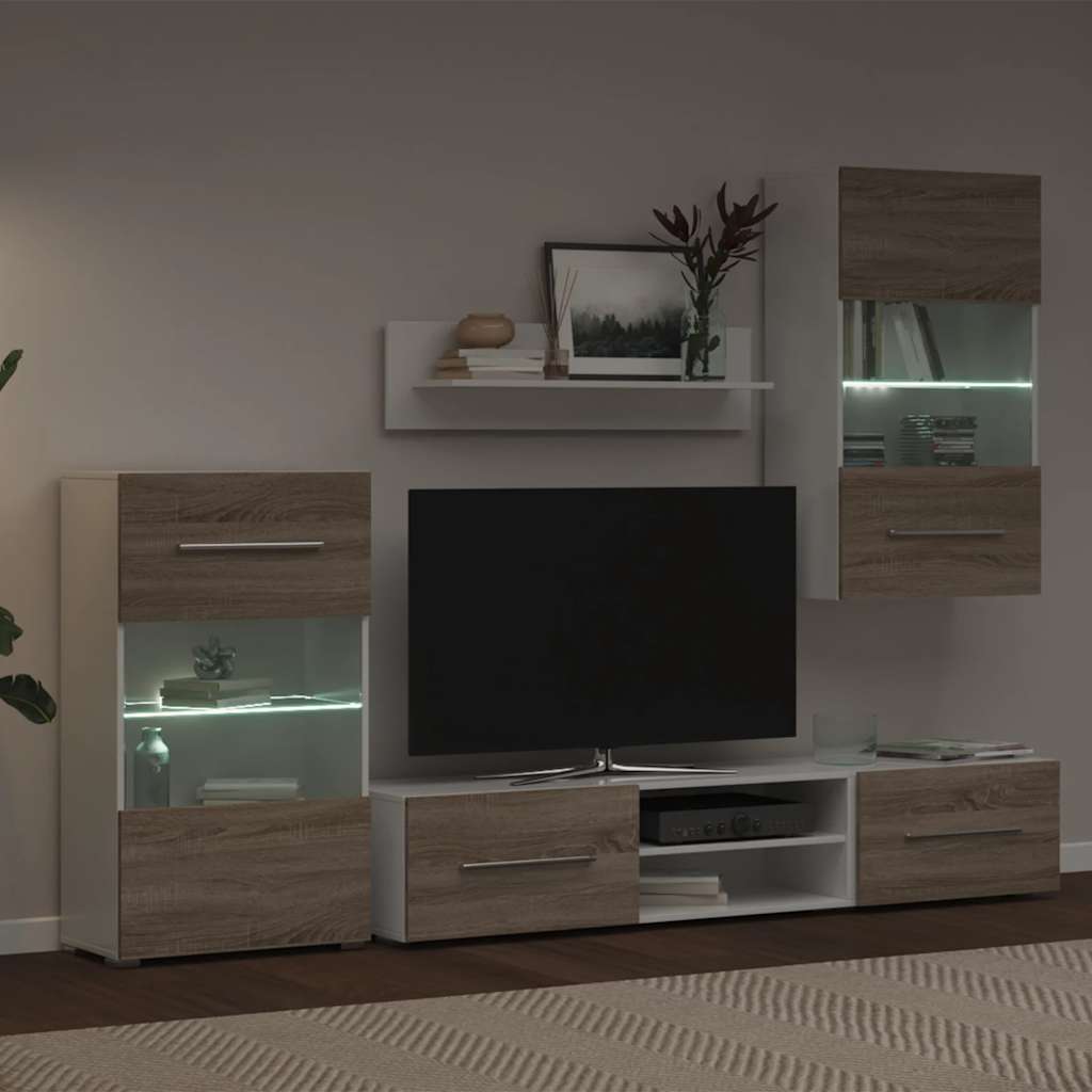 5Dílná Tv Stolky S Led Osvětlením Dub Sonoma Kompozit Fialová