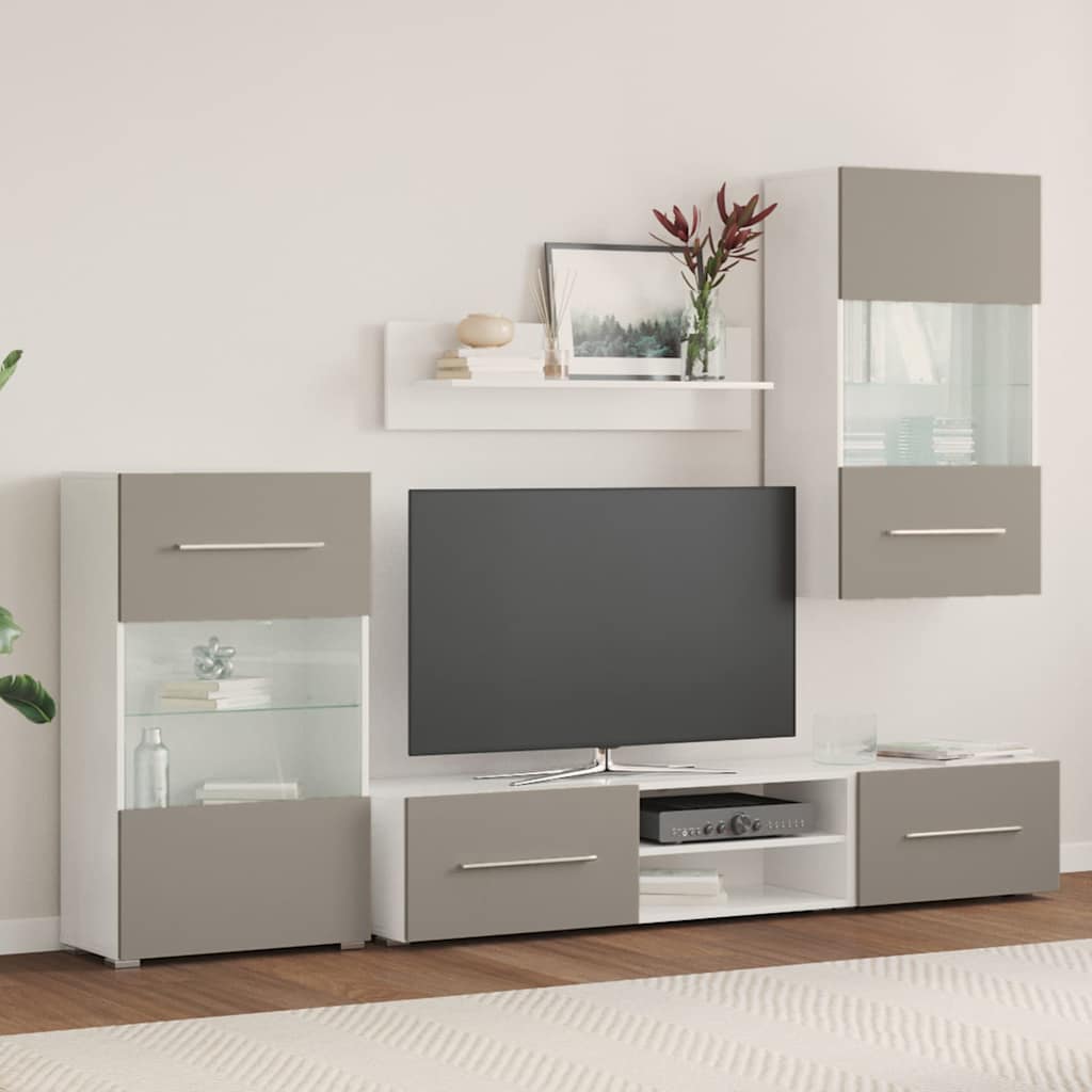 5Dílná Tv Stolky S Led Osvětlením Kamenná Šedá Kompozitní Dřevo Fialová