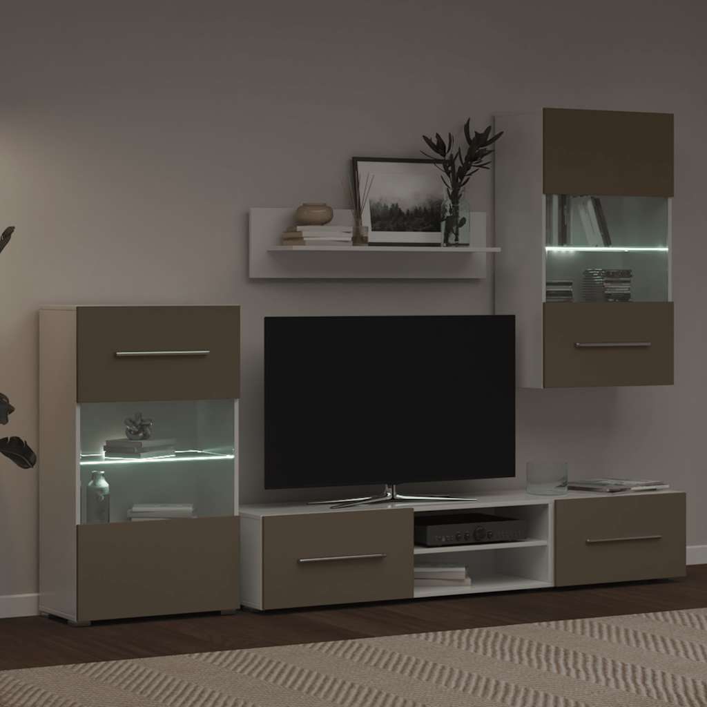 5Dílná Tv Stolky S Led Osvětlením Kamenná Šedá Kompozitní Dřevo Fialová
