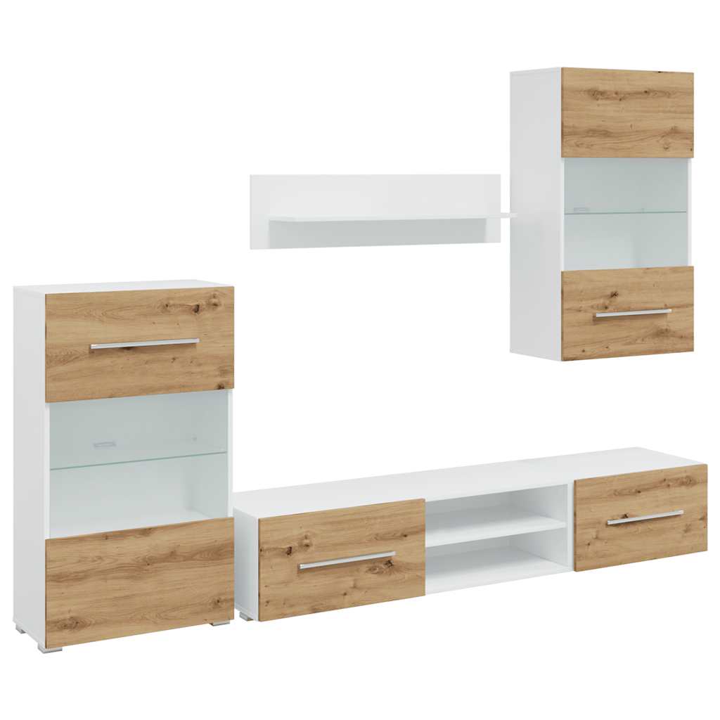 5Dílná Tv Stolky S Led Osvětlením Dub Artisan Kompozitní Dřevo Fialová