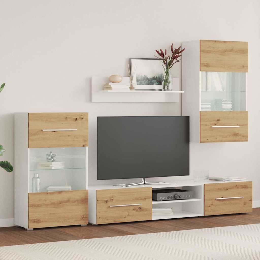 5Dílná Tv Stolky S Led Osvětlením Dub Artisan Kompozitní Dřevo Fialová