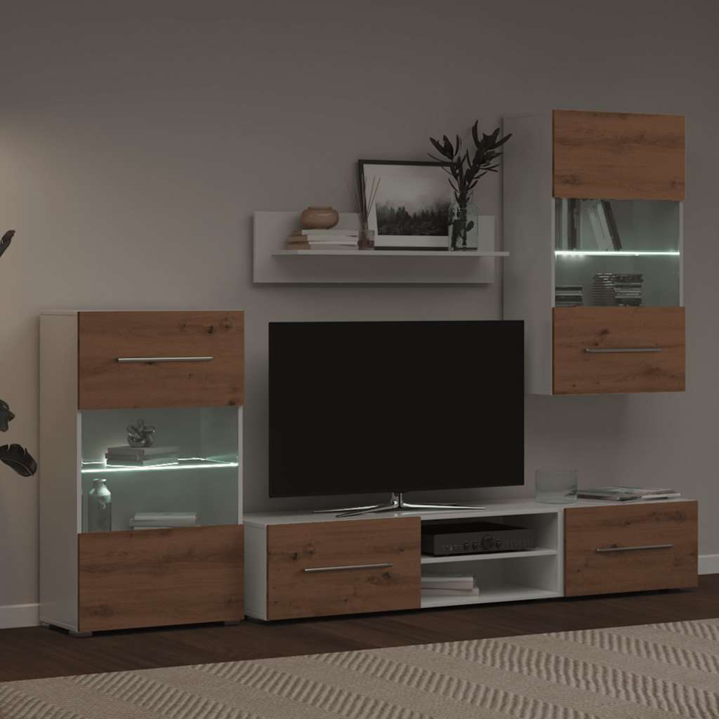 5Dílná Tv Stolky S Led Osvětlením Dub Artisan Kompozitní Dřevo Fialová
