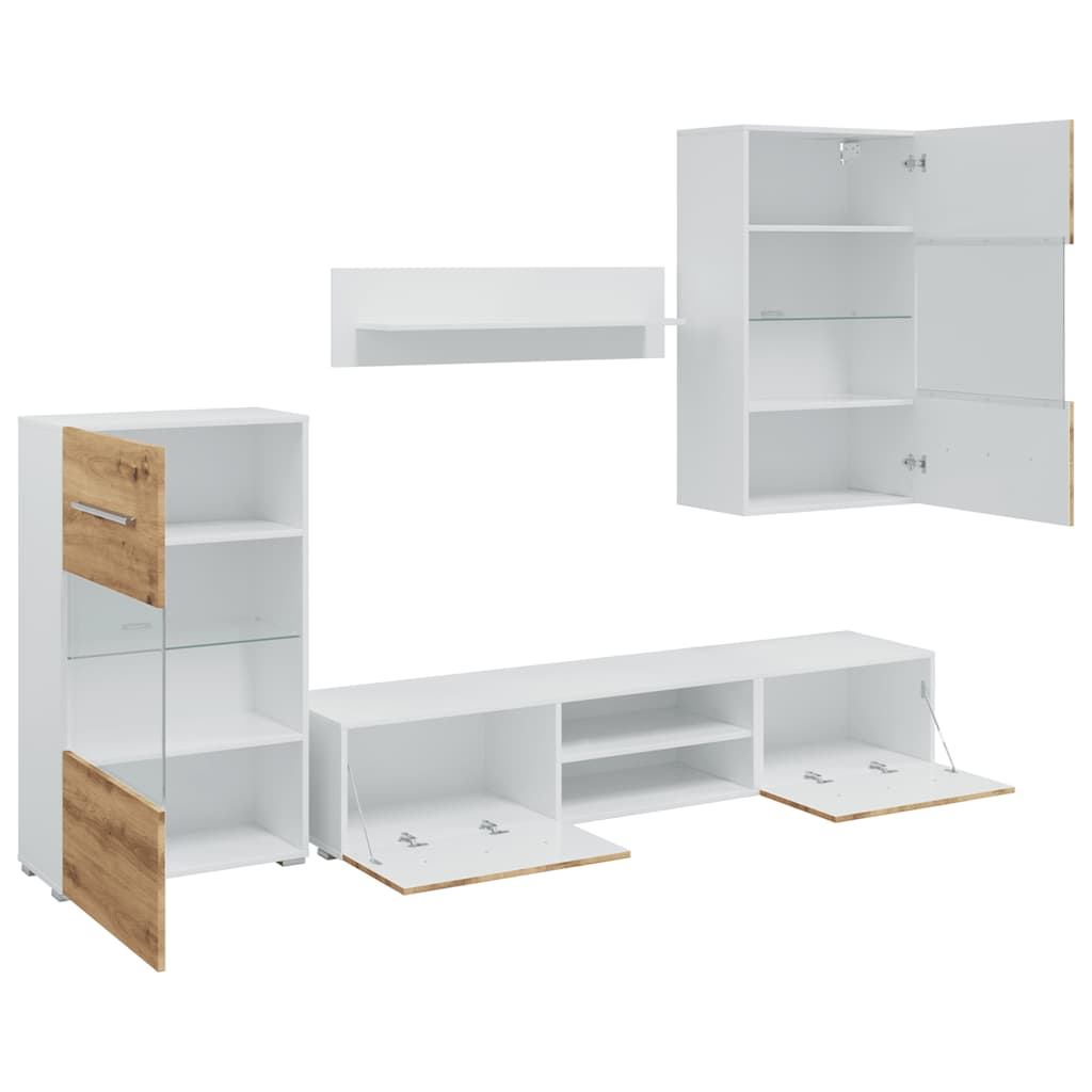 5Dílná Tv Stolky S Led Osvětlením Dub Artisan Kompozitní Dřevo Fialová