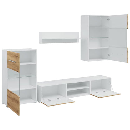 5Dílná Tv Stolky S Led Osvětlením Dub Artisan Kompozitní Dřevo Fialová