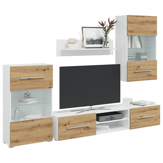 5Dílná Tv Stolky S Led Osvětlením Dub Artisan Kompozitní Dřevo Fialová